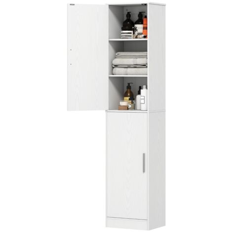 Meuble de salle de bain haut, armoire étroite 2 portes, étagères réglables pour salle de bain, salon 40 x 35 x 180 cm blanc