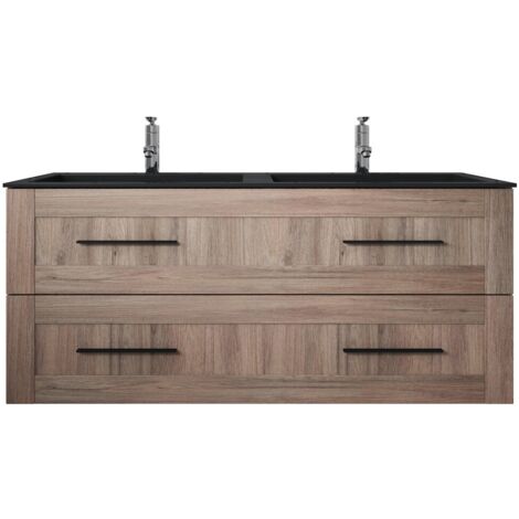 Meuble de salle de bain Idaho 120cm lavabo Chene noir – Armoire de rangement Meuble lavabo