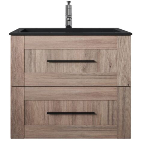 Meuble de salle de bain Idaho 60cm lavabo Chene noir – Armoire de rangement Meuble lavabo