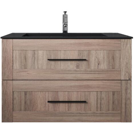 Meuble de salle de bain Idaho 90cm lavabo Chene noir – Armoire de rangement Meuble lavabo