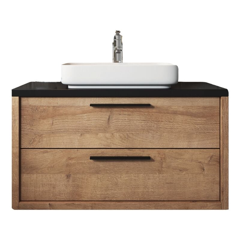 Badplaats - Meuble de salle de bain Indiana 90 cm Chene avec noir bois - Chêne avec noir