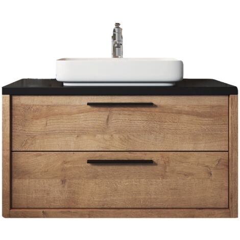 Meuble de salle de bain Indiana 90cm lavabo - chêne avec noir - Armoire de rangement Meuble lavabo - Chene, noir