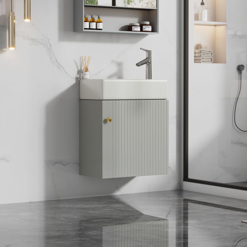 Tanant - Meuble de salle de bain lavabo avec meuble vasque 46 cm, meuble vasque, meuble vasque suspendu, petit meuble de salle de bain d'invités
