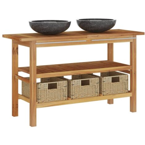 Meuble de salle de bain lavabos en marbre noir Bois teck massif vidaXL