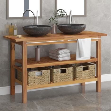 Meuble de salle de bain lavabos en marbre,Aromire de rangment,Mobilier de Rangement de Toilette noir Bois teck massif -29717