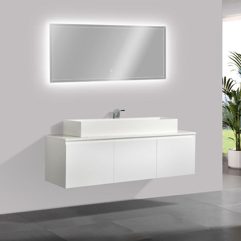 Meuble de salle de bain Luna 1600 blanc mat avec plan vasque en solid surface - vasque & miroir disponible en option