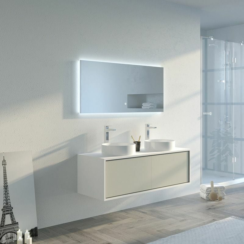 Distribain - Meuble de salle de bain Maruca 1200 Beige galet et Blanc