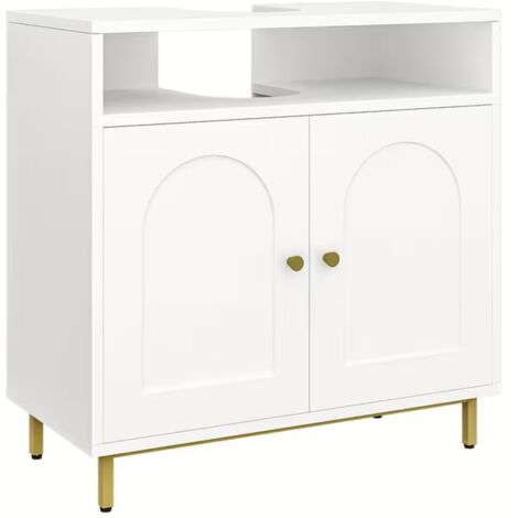 Meuble de Salle de Bain, MEEJEE Meuble Sous Lavabo Armoire avec 2 Portes, Étagère Réglable, Grand Espace de Rangement,Blanc