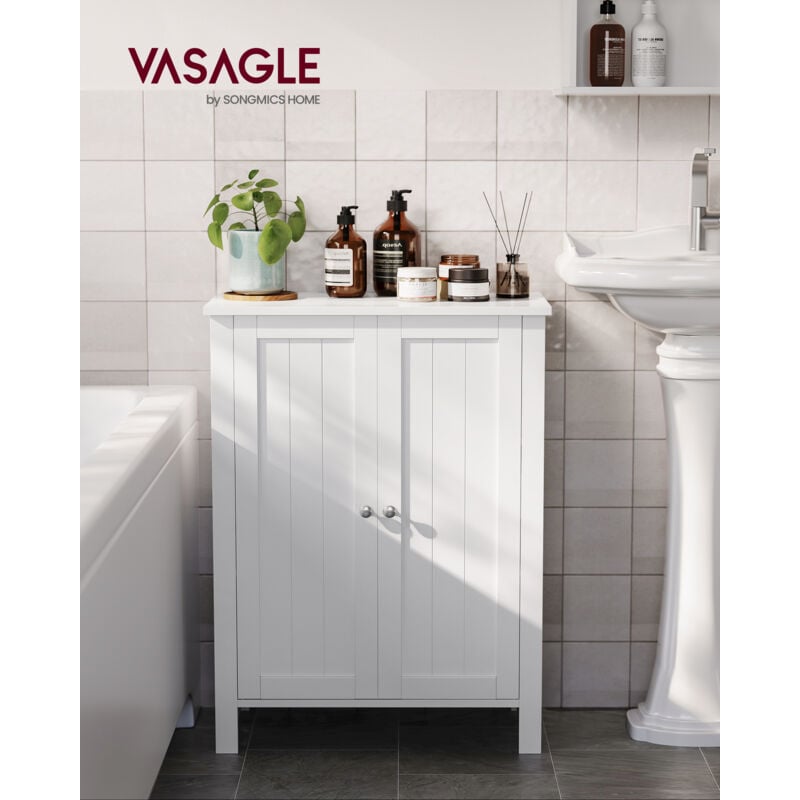 Meuble De Salle De Bain Meuble De Rangement 2 Portes Battantes 3 Cassier Separateurs Amovibles Dimensions Du Produit 60 X 30 X 80cm Blanc Bcb60w