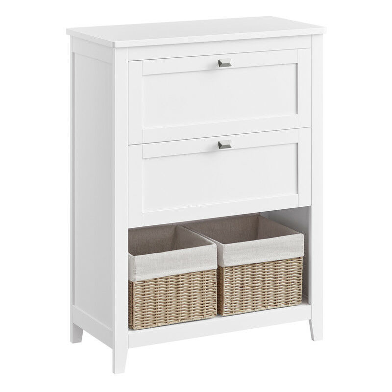 Meuble de Salle de Bain, Meuble de Rangement, 2 Tiroirs avec 1 Séparateur Réglable, 2 Paniers, Buffet, 30 x 60 x 80 cm, Blanc Nuage