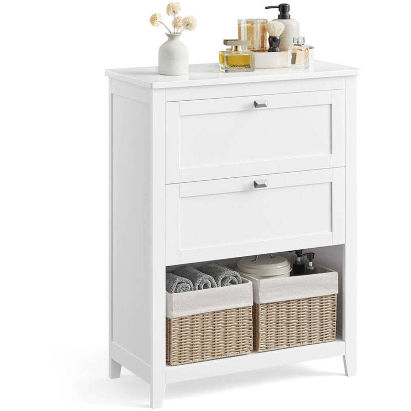 Meuble de salle de bain meuble de rangement 2 tiroirs avec 1 séparateur réglable 2 paniers buffet blanc
