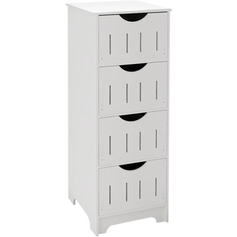Meuble de Salle de Bain, Meuble de Rangement, Armoire sur Pied, avec 4 Tiroirs, 30 x 30 x 82 cm, pour Salle de Bain, Salon, Salle à Manger, Cuisine, Style Moderne, Blanc