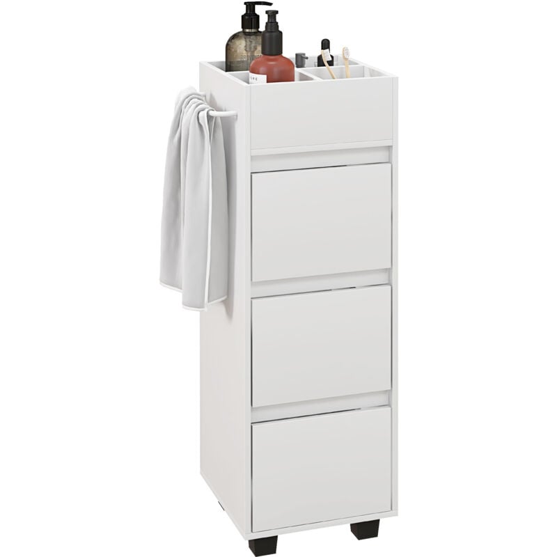 Meuble de salle de bain meuble de rangement avec 4 compartiments sur le dessus, 3 tiroirs et porte-serviettes pour les espaces étroits, 35 x 30 x