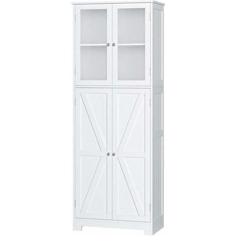 Meuble de Salle de Bain, Meuble de Rangement avec 4 Portes et 6 Compartiments de Rangement, Placard de Rangement en Bois pour Salon, Cuisine et