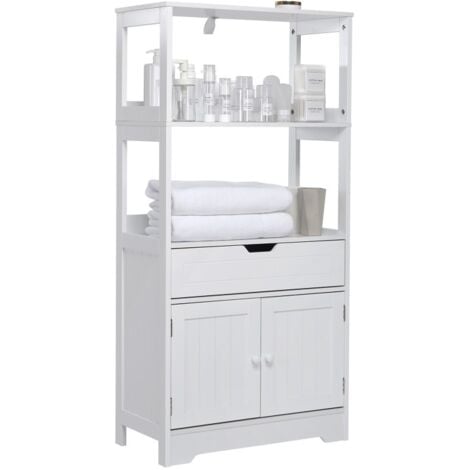 meuble de salle de bain meuble de rangement avec etagères tiroirs et armoire avec la porte pour salle à bain cuisine salon 60 x 30 x 121 cm (L x B x H) blanc Mondeer