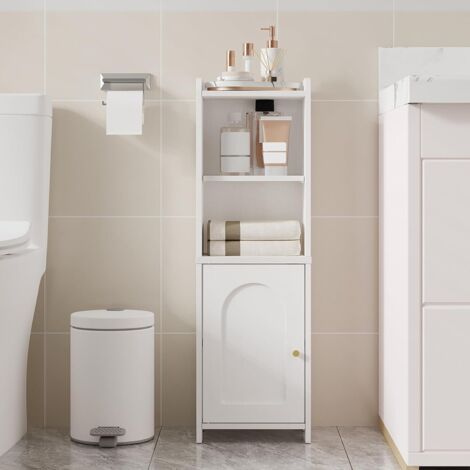 Meuble de Salle de Bain, Meuble de Rangement avec Portes, Armoire d’Angle avec Étagères Réglables, Armoire de Toilette, Blanc