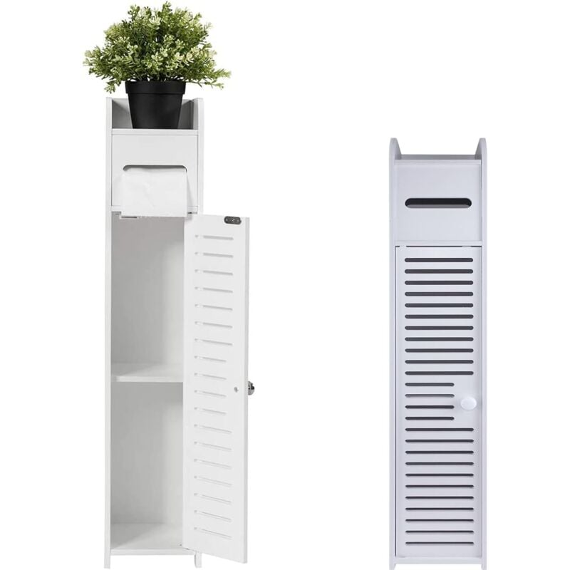 Lucn - Meuble de salle de bain, meuble de rangement avec portes et étagères, sur pied, haut et fin, meuble de rangement de cuisine, armoire de