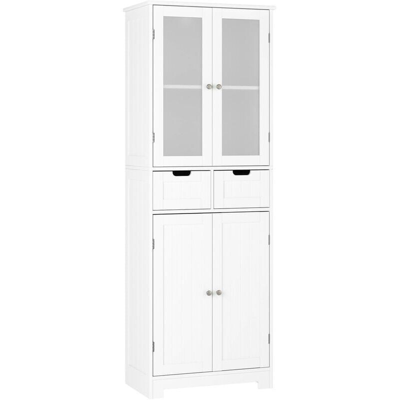 Meuble de Salle de Bain, Meuble de Rangement avec Tiroirs et Armoire avec la Porte, Armoire Haute en Bois pour Salon, Cuisine, Blanc