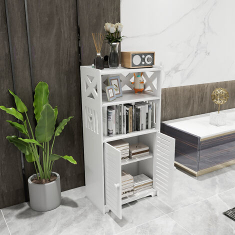 Meuble de Salle de Bain, Meuble de Rangement, Placard de Cuisine, Armoire, avec Compartiment Ouvert, Étagère de Rangement avec 2 Portes, 75 x 36 x 22 cm, Blanc