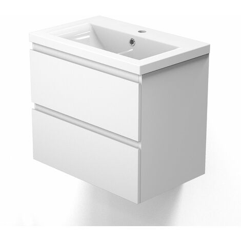 Meuble de salle de bain  meuble lave-mains à suspendre avec lavabo meuble de rangement moderne double tiroir Blanc