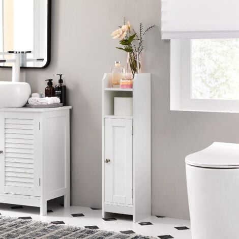 Meuble de Salle de Bain, Meuble pour WC, 18 x 20 x 80 cm (L x P x H), Étagères Réglables, Blanc