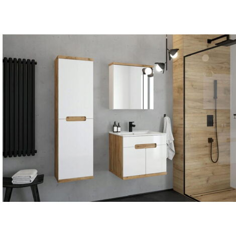 Meuble de salle de bain miroir suspendu blanc brillant 60x60 cm Ronda