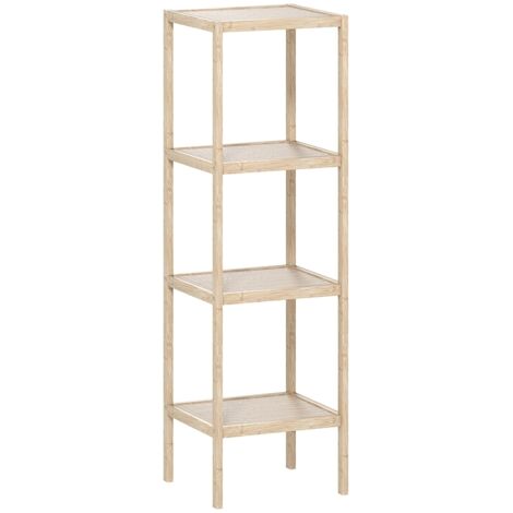 Meuble de salle de bain moderne à 4 niveaux en bambou anti-basculement, 33 x 31 x 110 cm, couleur bois