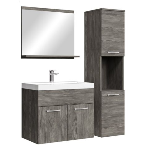 Meuble De Salle De Bain Badplaats India XL 60x35 Cm - Chêne Et Blanc Brillant, 6 Portes, Neuf