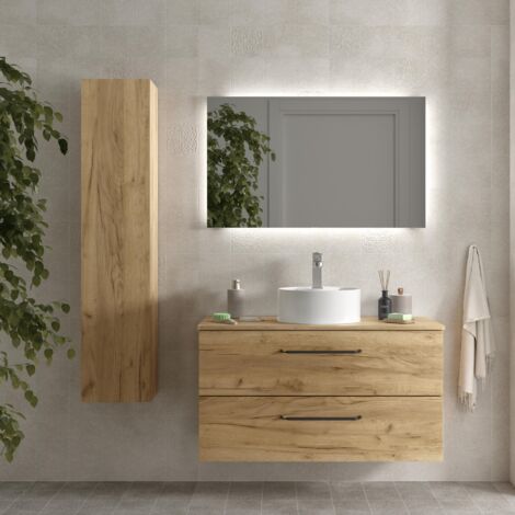 Meuble de salle de bain MORAI 100cm Chêne Vasque à poser