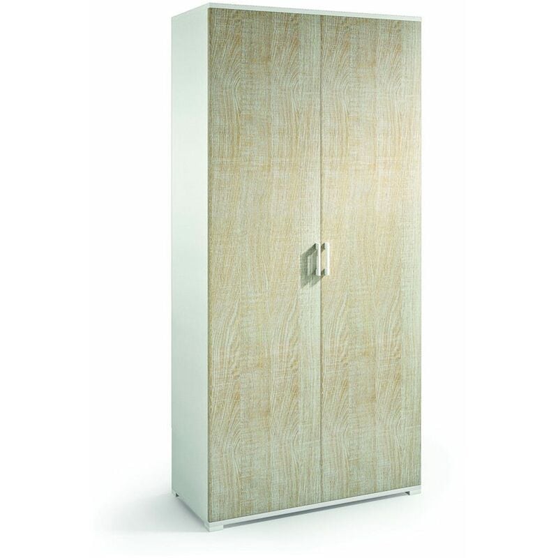 Kiamami Valentina - Meuble De Salle De Bain Multifonctionnel h 195Cm Blanc Avec 2 Portes En Chêne