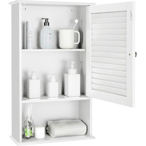 Meuble de salle de bain mural à 3 étagères, 42 x 17 x 70 cm, meuble de salle de bain en bois à une porte, étagère réglable (Noir)