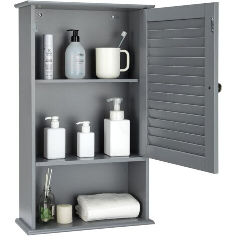 Meuble de salle de bain mural à 3 étagères, 42 x 17 x 70 cm, meuble de salle de bain en bois à une porte, étagère réglable (Noir)