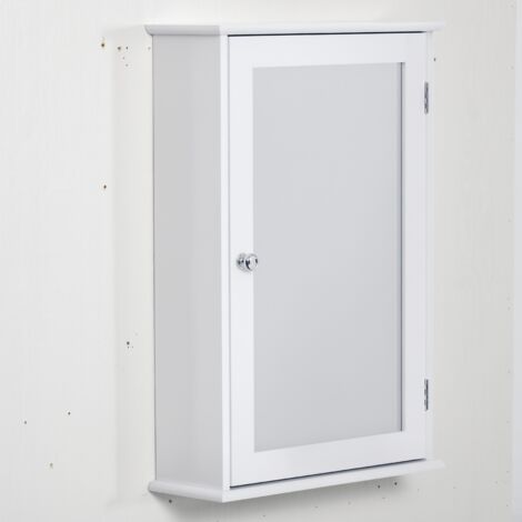 Meuble de salle de bain mural avec miroir,Meuble de rangement pour salle de bain,miroir mural, 1 porte, 2 étagères MDF blanc et verre