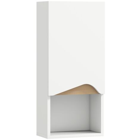 Meuble de salle de bain mural avec porte à fermeture amortie et compartiment ouvert 30 x 17 x 67 cm Blanc