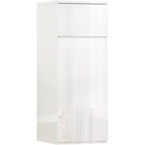 Meuble de salle de bain mural blanc, avec tiroir, porte laquée et étagère en verre réglable, rangement moderne et fonctionnel pour toilette