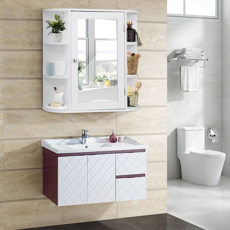 Maisonchic - Meuble de Salle de Bain Murale en mdf Blanc avec 1 Porte et 6 Etagères 66 x 16,5 x 63 cm design in