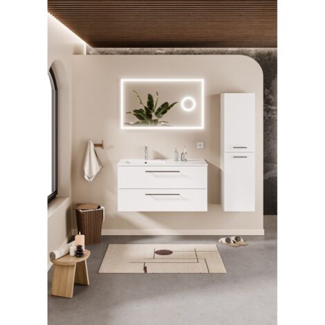 Meuble de salle de bain NEPTUNE Blanc 100D - Miroir LITE