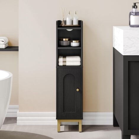 Meuble de salle de bain noir 20 x 20 x 83 cm – Armoire de rangement étroite avec étagères réglables – Design moderne avec pieds en métal