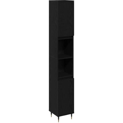 Meuble de Salle de Bain Noir Chêne 30x30x190 cm Bois Ingénierie CFW77068