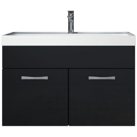 Meuble de salle de bain Paso 01 80 x 40 cm lavabo Noir Brillant – Armoire de rangement - Noir brillant