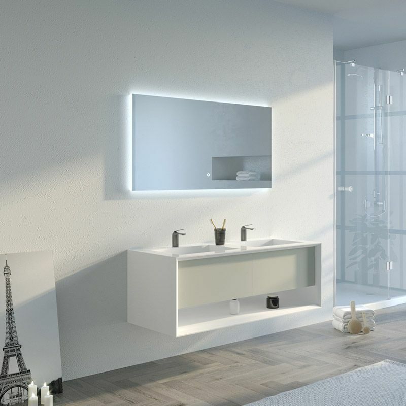 Distribain - Meuble de salle de bain Piazza 1200 Beige galet et Blanc