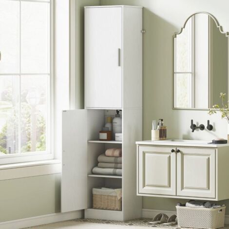 Meuble de salle de bain- POCKETPOP - 40 x 35 x 180 cm - Armoire haute étroite à 2 portes - pour salle de bain ou salon - Blanc
