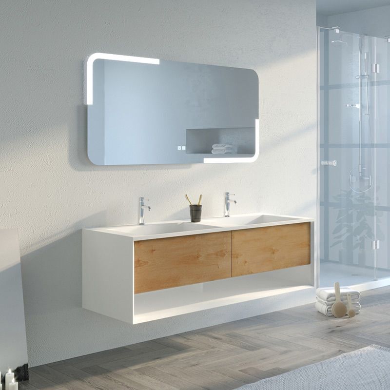 Distribain - Meuble de salle de bain Portofino 1400 Blanc et Bois Naturel (sans miroir)
