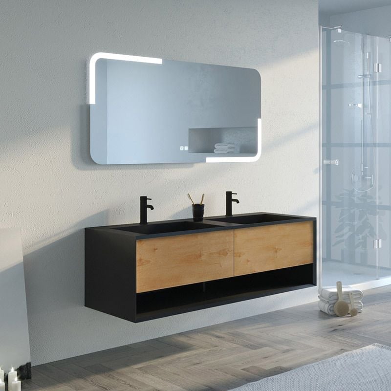 Distribain - Meuble de salle de bain Portofino 1400 Noir et Bois Naturel