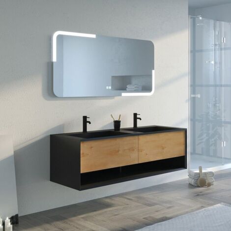 DISTRIBAIN Meuble de salle de bain Portofino 1400 Noir et Bois Naturel