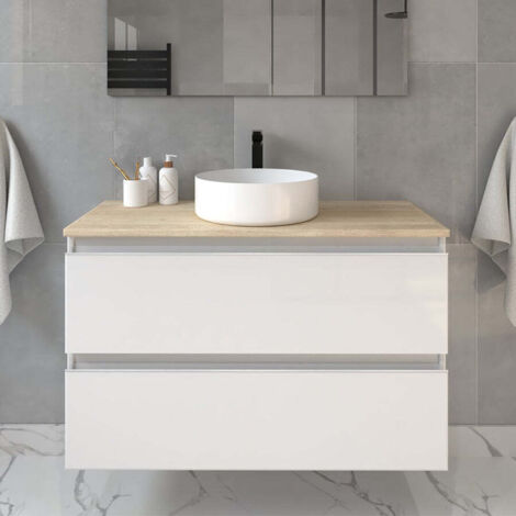 Meuble de salle de bain sans miroir avec vasque à poser ronde - blanc - BALEA - 70cm