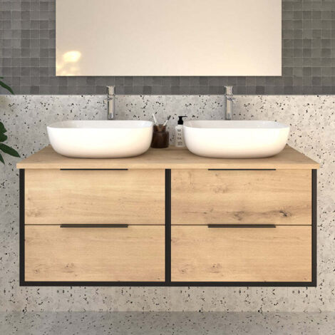Meuble de salle de bain sans miroir avec vasques à poser arrondies ALBA - 120cm