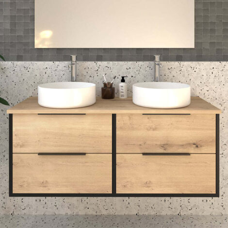 Meuble de salle de bain sans miroir avec vasques à poser rondes ALBA - 120cm