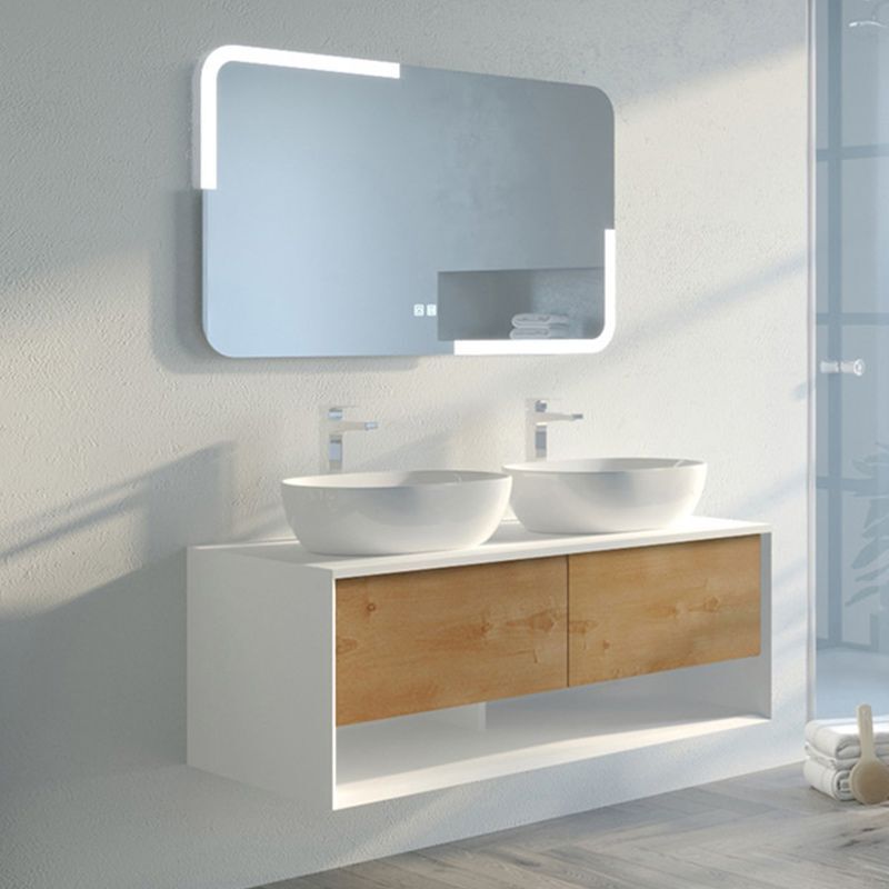Distribain - Meuble de salle de bain sanza 1200 Blanc et Bois Naturel (sans miroir)