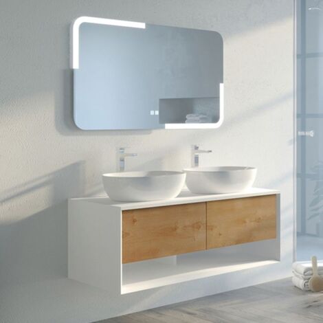 DISTRIBAIN Meuble de salle de bain SANZA 1200 Blanc et Bois Naturel